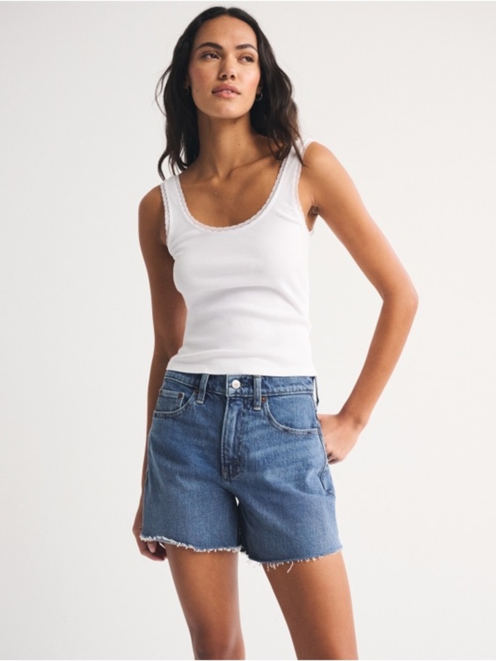 The Dad Shorts High-Rise Blue Denim Cutoff Shorts - Picture 2 of 5